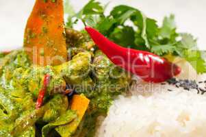 chicken with green curry vegetables and rice