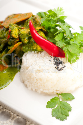 chicken with green curry vegetables and rice