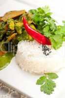 chicken with green curry vegetables and rice