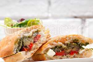 ciabatta panini sandwichwith vegetable and feta