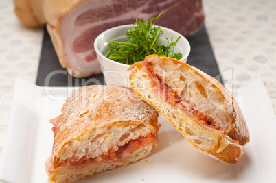 ciabatta panini sandwich with parma ham and tomato