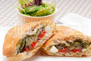 ciabatta panini sandwichwith vegetable and feta