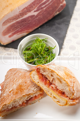 ciabatta panini sandwich with parma ham and tomato