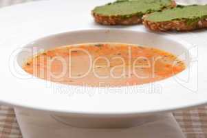 Italian minestrone soup with pesto crostini on side