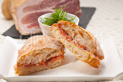 ciabatta panini sandwich with parma ham and tomato