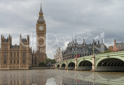 Beautiful view of Westminster Palace and Bridge with reflection