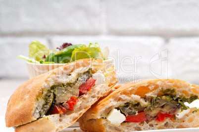 ciabatta panini sandwichwith vegetable and feta