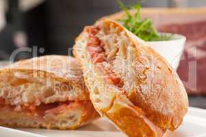 ciabatta panini sandwich with parma ham and tomato