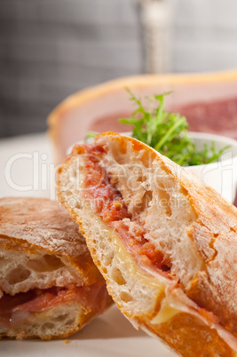 ciabatta panini sandwich with parma ham and tomato