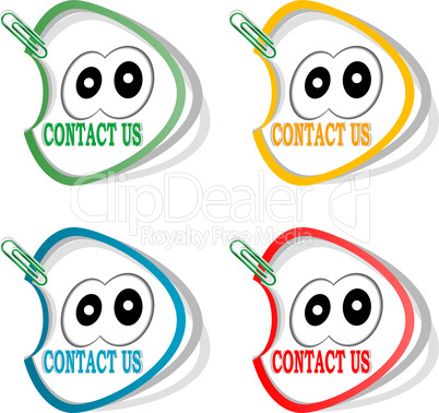 Contact us labels and cute cartoon eyes, stickers for the web page