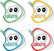 Contact us labels and cute cartoon eyes, stickers for the web page