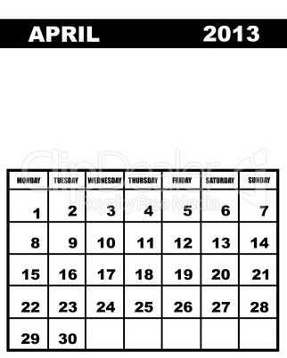 April calendar 2013