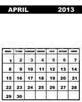 April calendar 2013