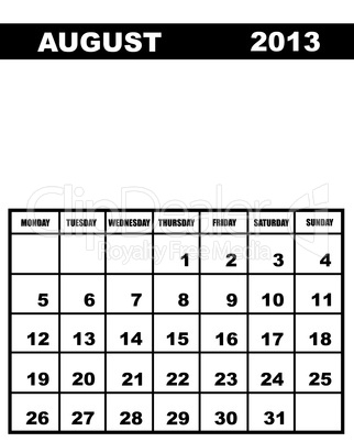 August calendar 2013