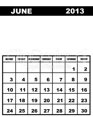 June calendar 2013