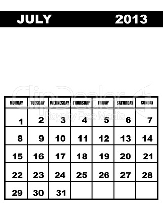 July calendar 2013