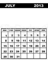 July calendar 2013