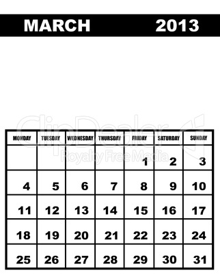 March calendar 2013