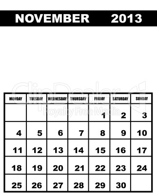 November calendar 2013