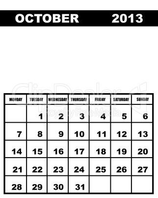 October calendar 2013