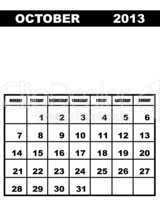 October calendar 2013