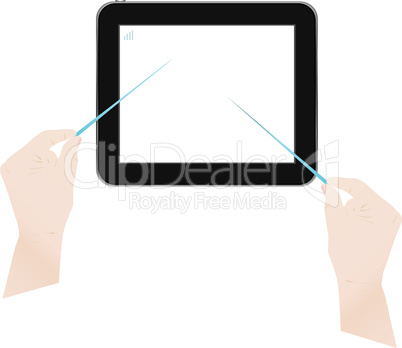 Touch screen tablet computer with man hands