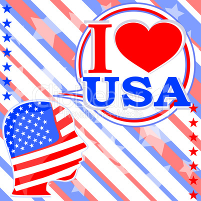 USA flag man with speech bubbles - i love usa