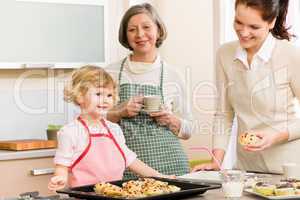 Family women baking cupcakes in kitchen