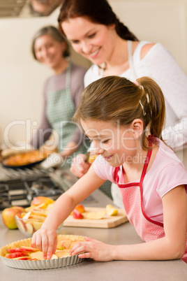 Young girl prepare apple pie with mother