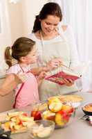 Mother and daughter look baking cookbook