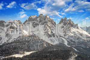 Dolomites, Italy. Beautiful scenario with Snow-Covered Mountains
