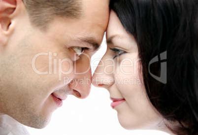 man and woman look at each other