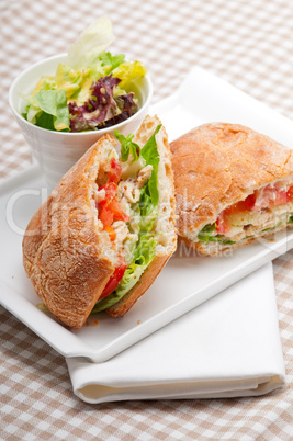 ciabatta panini sandwich with chicken and tomato