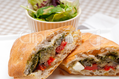 ciabatta panini sandwichwith vegetable and feta