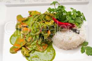 chicken with green curry vegetables and rice