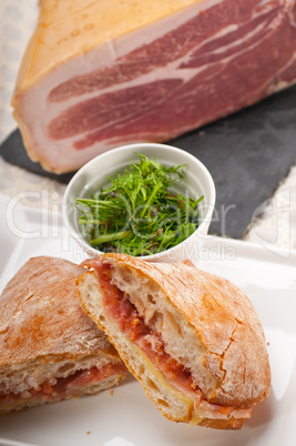 ciabatta panini sandwich with parma ham and tomato