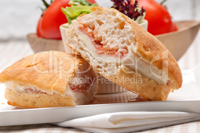 ciabatta panini sandwich with parma ham and tomato