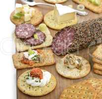 Cracker With Salami ,Cheese And Dips
