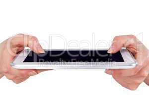 Hands and fingers on the tablet PC