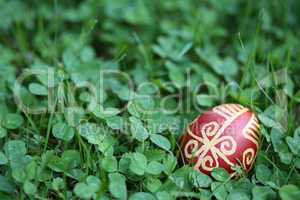 Croatian traditional Easter egg on green grass
