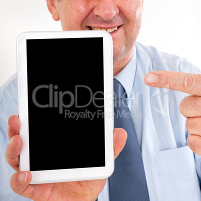 Businessman shows on Tablet PC