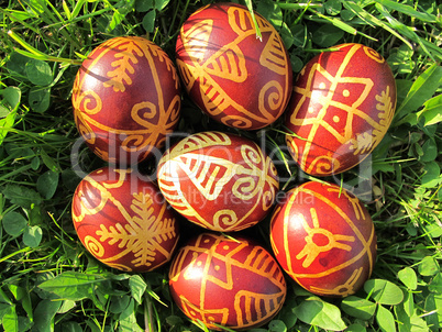 Croatian traditional easter eggs on green grass