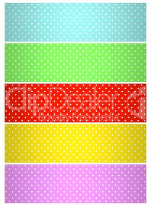 Weiß gepunktete Hintergrundstreifen: Blau, Grün, Rot, Gelb, Pink