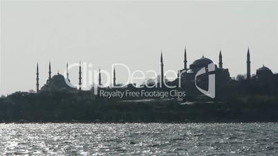 Two mosques from a sea in Istanbul, Turkey