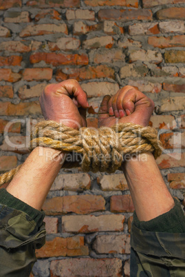 Hands tied up with rope