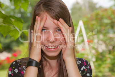 teen girl staying outdoors