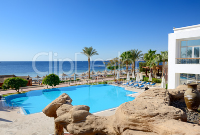 The beach with swimming pools at luxury hotel, Sharm el Sheikh,
