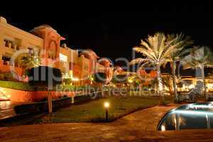 The swimming pool at luxury hotel in night illumination, Hurghad