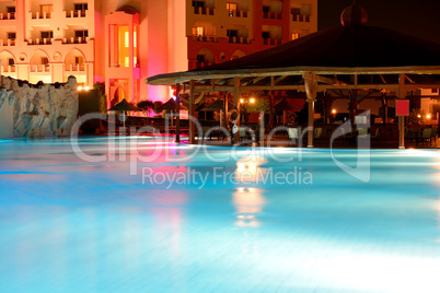 The swimming pool at luxury hotel in night illumination, Hurghad