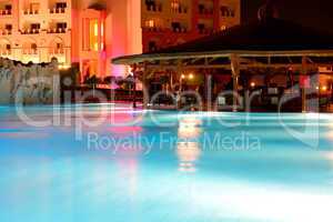 The swimming pool at luxury hotel in night illumination, Hurghad